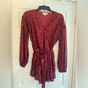 She + Sky red sequin romper with pockets